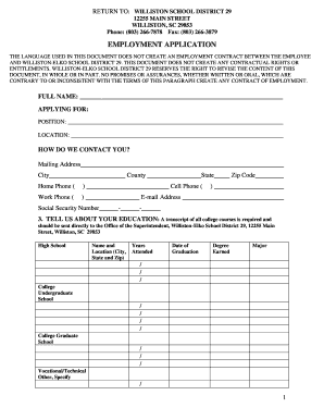Williston School District Employment Application