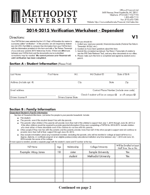 2014-2015 Verification Worksheet - Dependent