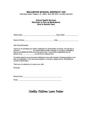 School Medication Pickup Notice