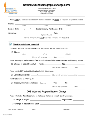 Student Demographic Change Form