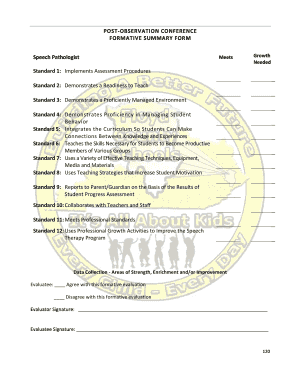 Post-Observation Conference Formative Summary Form