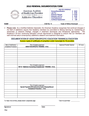 2010 Addiction Specialist Renewal Form