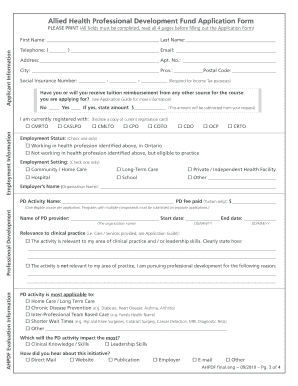 Allied Health Professional Development Fund Application Form