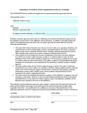 Addendum to Publication Agreements for CIC Authors