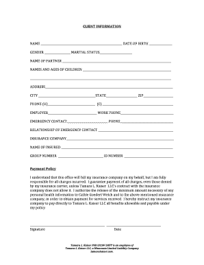 Client Information and Payment Policy Form
