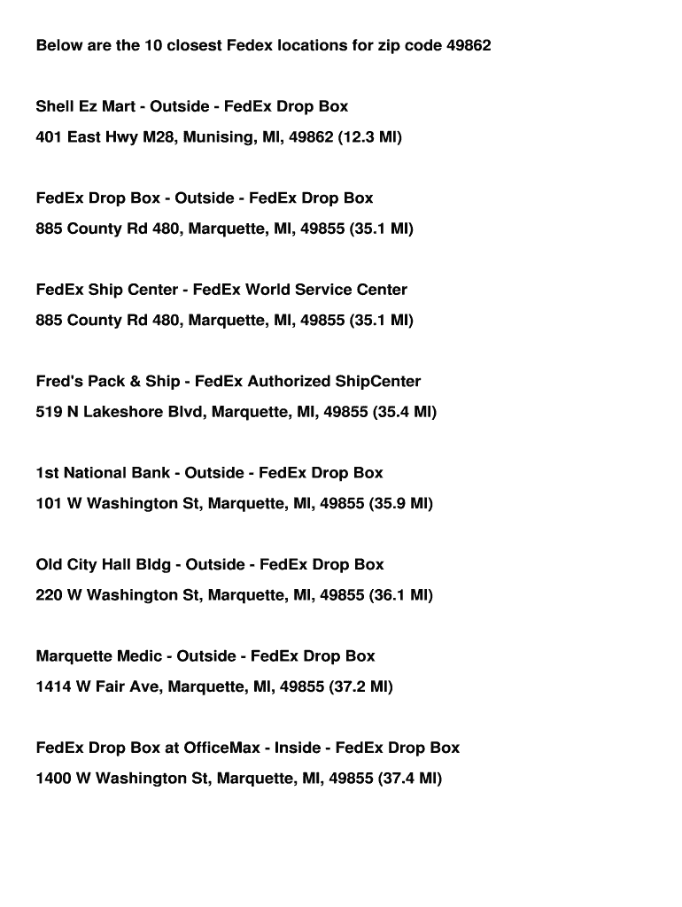 Fillable Online Below are the 10 closest Fedex locations for zip Fax
