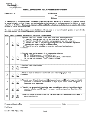 Medical Statement for Special Education Eligibility