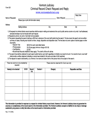 Vermont Criminal Record Check Request Form