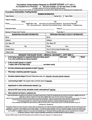 Sleep Study Authorization Request Form