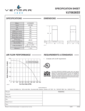 VJ70636SS Fan Specification Sheet
