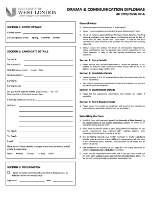 UK Drama & Communication Diploma Entry Form