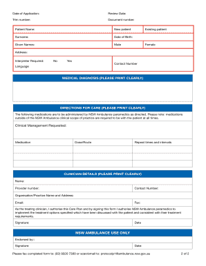 NSW Ambulance Authorised Care Plan