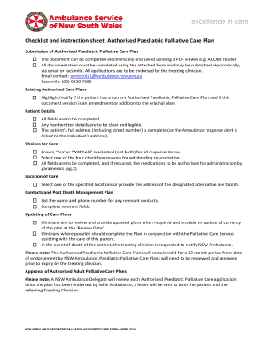 Authorised Paediatric Palliative Care Plan