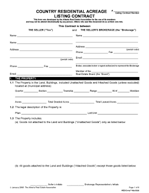 Alberta Country Residential Acreage Listing Contract