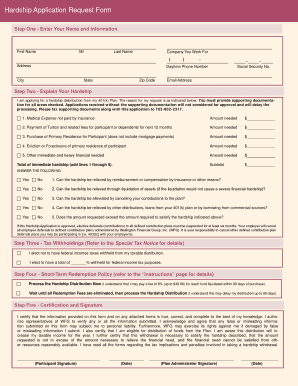401(k) Hardship Withdrawal Application Form