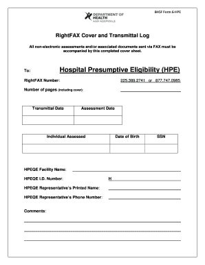 Hospital Presumptive Eligibility Fax Cover Sheet