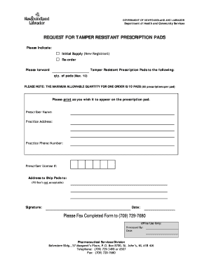 Request for Tamper Resistant Prescription Pads