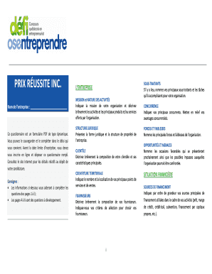 Questionnaire de profil d'entreprise