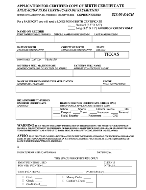 Texas Birth Certificate Application