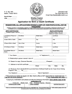 Texas Birth or Death Certificate Application