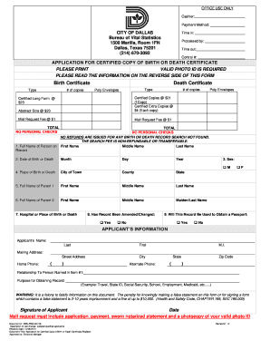 Application for Certified Copy of Birth or Death Certificate