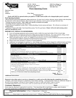 Pool Opening Service Agreement