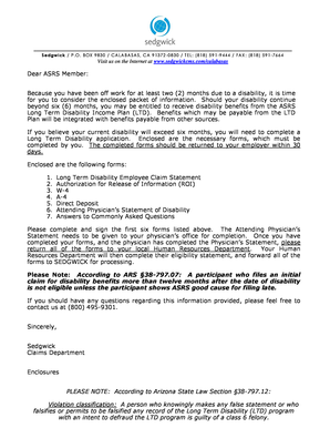 Arizona State Retirement System Long Term Disability Claim