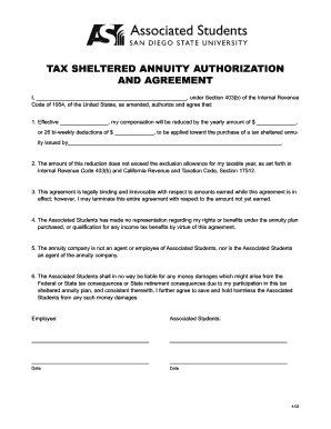 Tax Sheltered Annuity Authorization Agreement