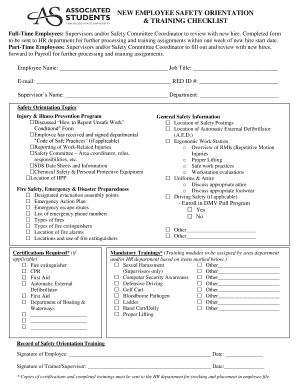 New Employee Safety Orientation Checklist
