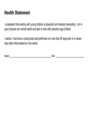 Health Statement for Preschool Worker