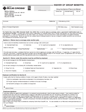 Pacific Blue Cross Group Benefits Waiver