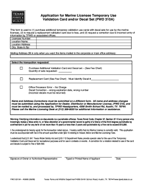 Texas Marine Licensee Temporary Use Application