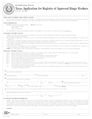 Texas Bingo Worker Registration Application