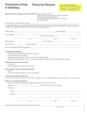 Pennsylvania College Transcript Request Form