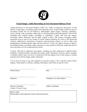 Visual Image Audio Recording Release Form