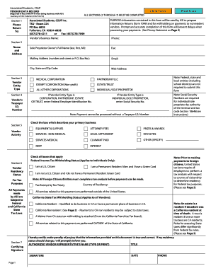 Vendor Data Record Form