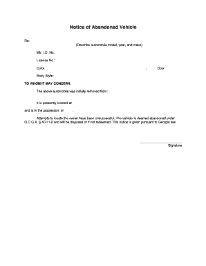 Notice of Abandoned Vehicle