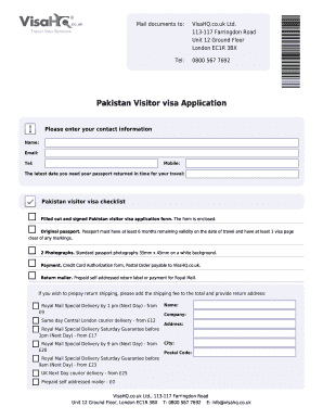Pakistan Visitor Visa Application Form
