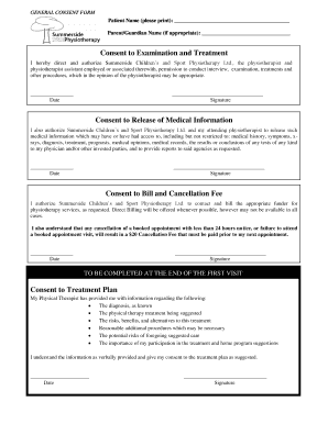General Consent Form for Physiotherapy
