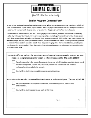 Senior Pet Comprehensive Health Screening Consent Form
