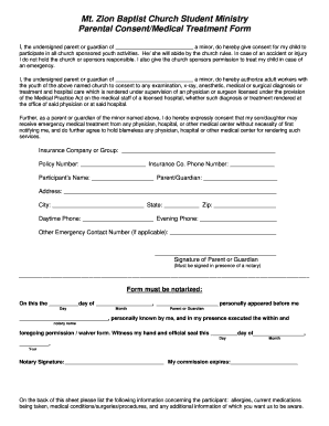 parental consent form for medical treatment