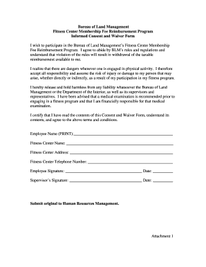Bureau of Land Management Fitness Center Membership Fee Reimbursement Consent and Waiver Form