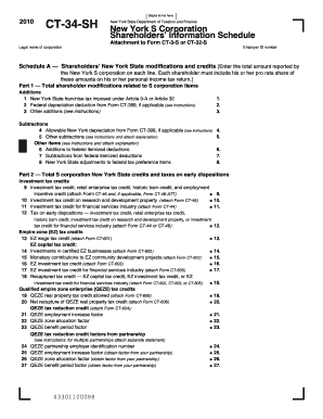New York S Corporation Shareholders’ Information Schedule