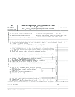 US Federal Estate Tax Return Form 706