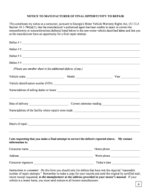 Georgia Lemon Law Final Repair Notice
