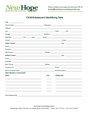 Child/Adolescent Intake Form