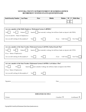 Ventura County Retirement System Status Questionnaire