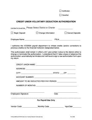 Credit Union Voluntary Deduction Authorization