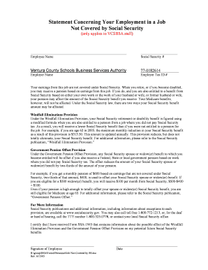 Statement Concerning Employment Not Covered by Social Security