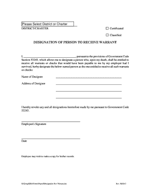 Designation of Person to Receive Warrant